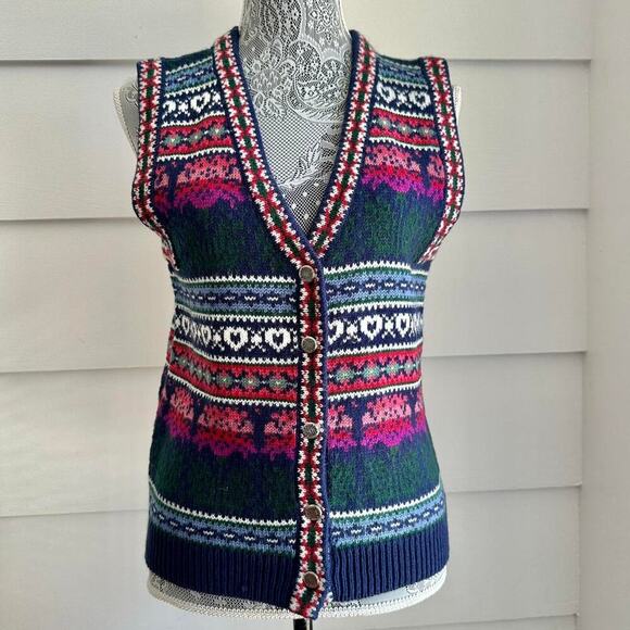 Vintage Northern Isles Fair Isle Sweater Vest Cottage Fall Boho Sweater Vest - Picture 2 of 8